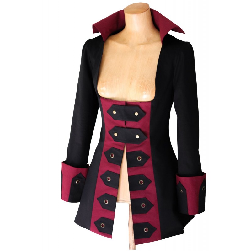 Women Steampun Costume Burning Man Victorian Pirate Black Military Jacket 